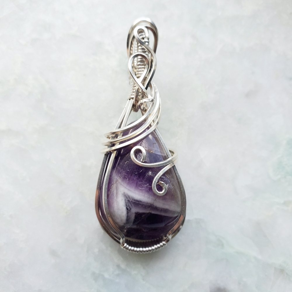 Banded Amethyst Wire Wrapped Pendant